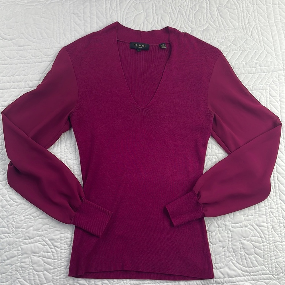 Ted Baker London Magenta V-Neck Blouse